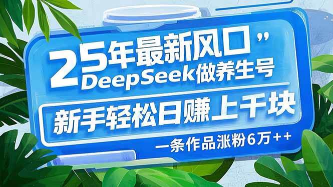 25年最新风口，用DeepSeek做养生号，新手轻松日赚上千块，一条作品涨粉…-徐小晨博客