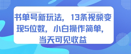 书单号新玩法，13条视频变现5位数，小白操作简单，当天可见收益-徐小晨博客